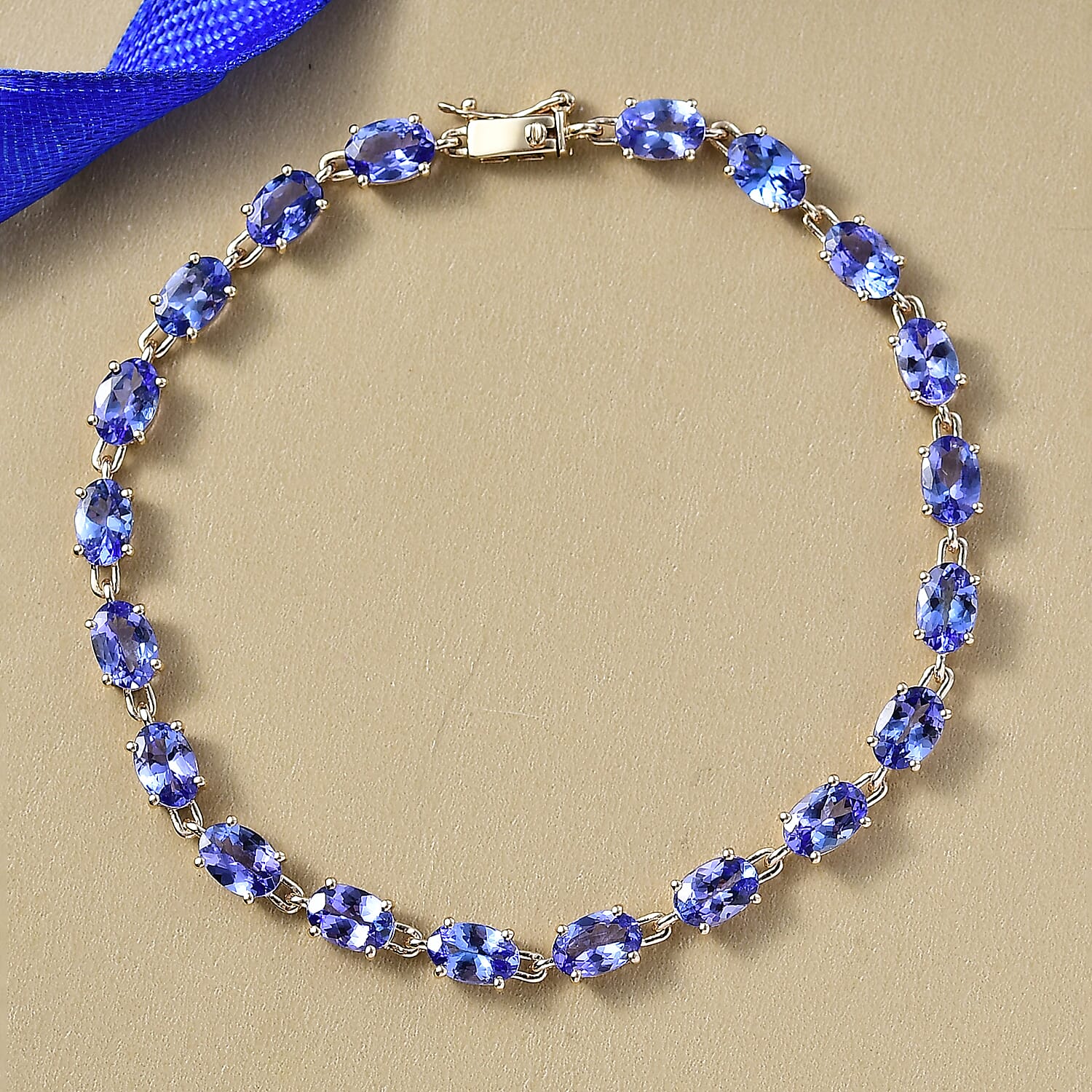 Luxoro 9K Yellow Gold AAA Tanzanite Bracelet (Size 7.0) with GB Lock Box 9.82 Ct.