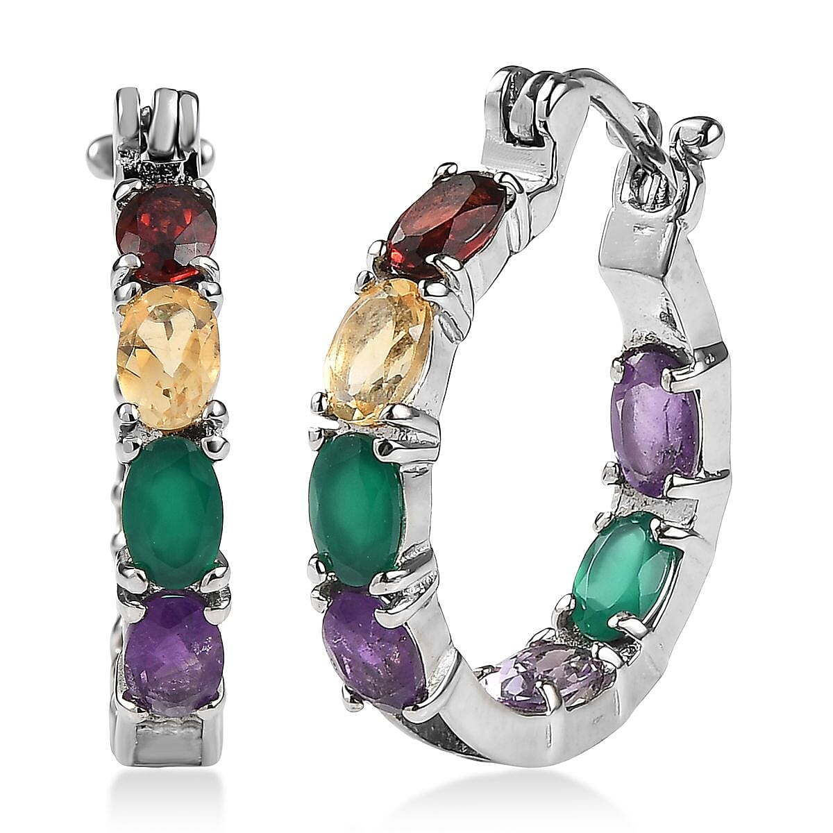 Multi Gemstones Inside Out Hoop Earrings 5.96 Ct.