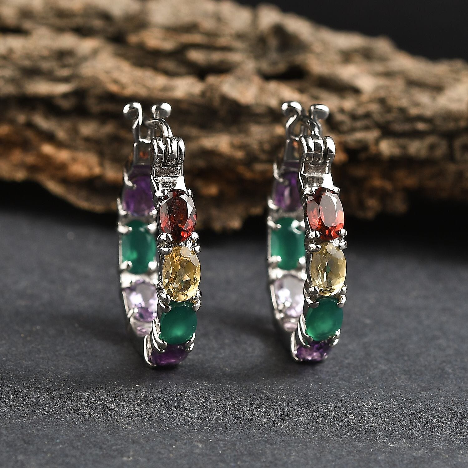 Multi Gemstones Inside Out Hoop Earrings 5.96 Ct.