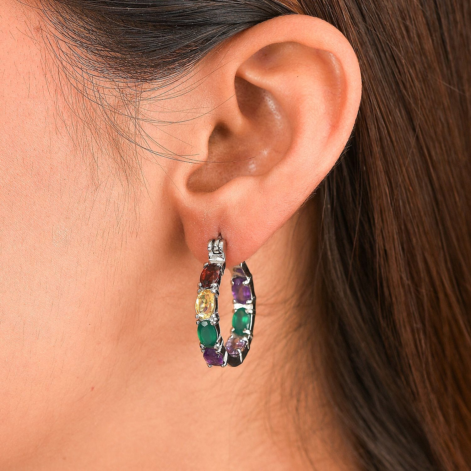 Multi Gemstones Inside Out Hoop Earrings 5.96 Ct.
