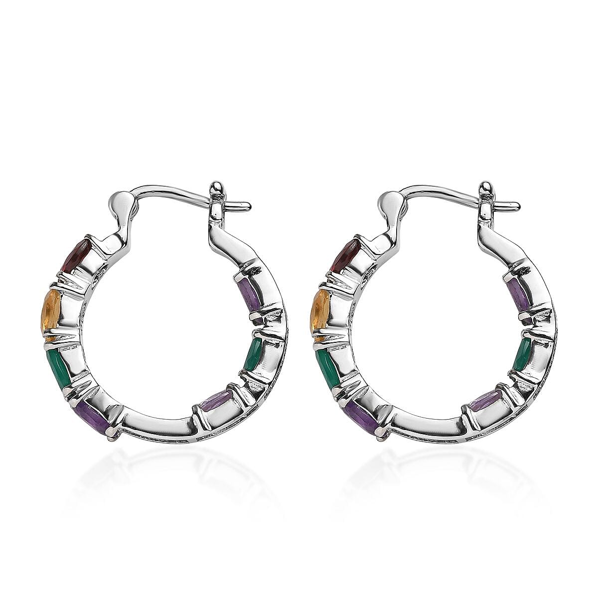 Multi Gemstones Inside Out Hoop Earrings 5.96 Ct.