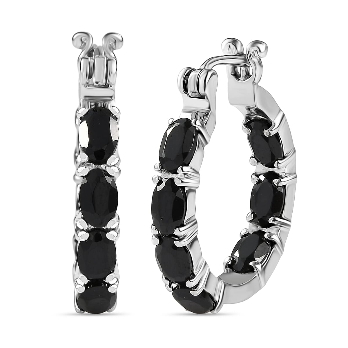 EverTrue Black Spinel J Hook Half Hoop Earring 8.36 Ct.