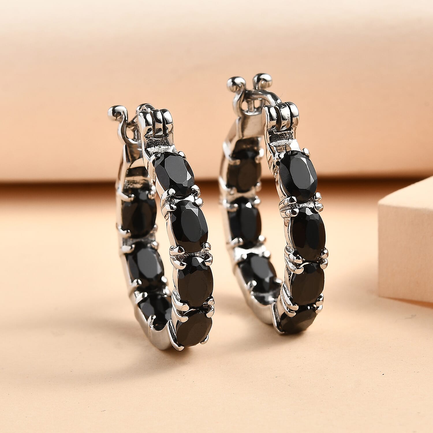 EverTrue Black Spinel J Hook Half Hoop Earring 8.36 Ct.