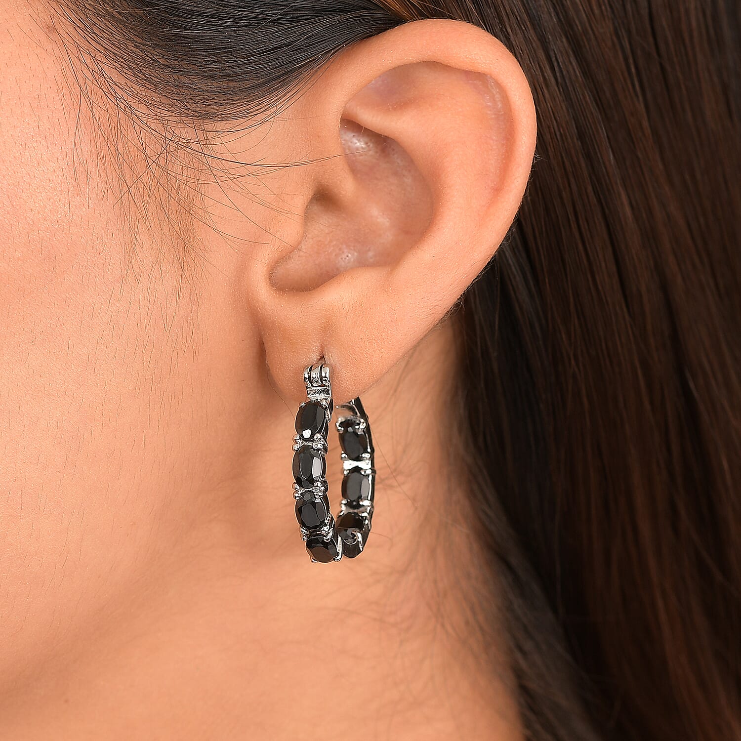 EverTrue Black Spinel J Hook Half Hoop Earring 8.36 Ct.
