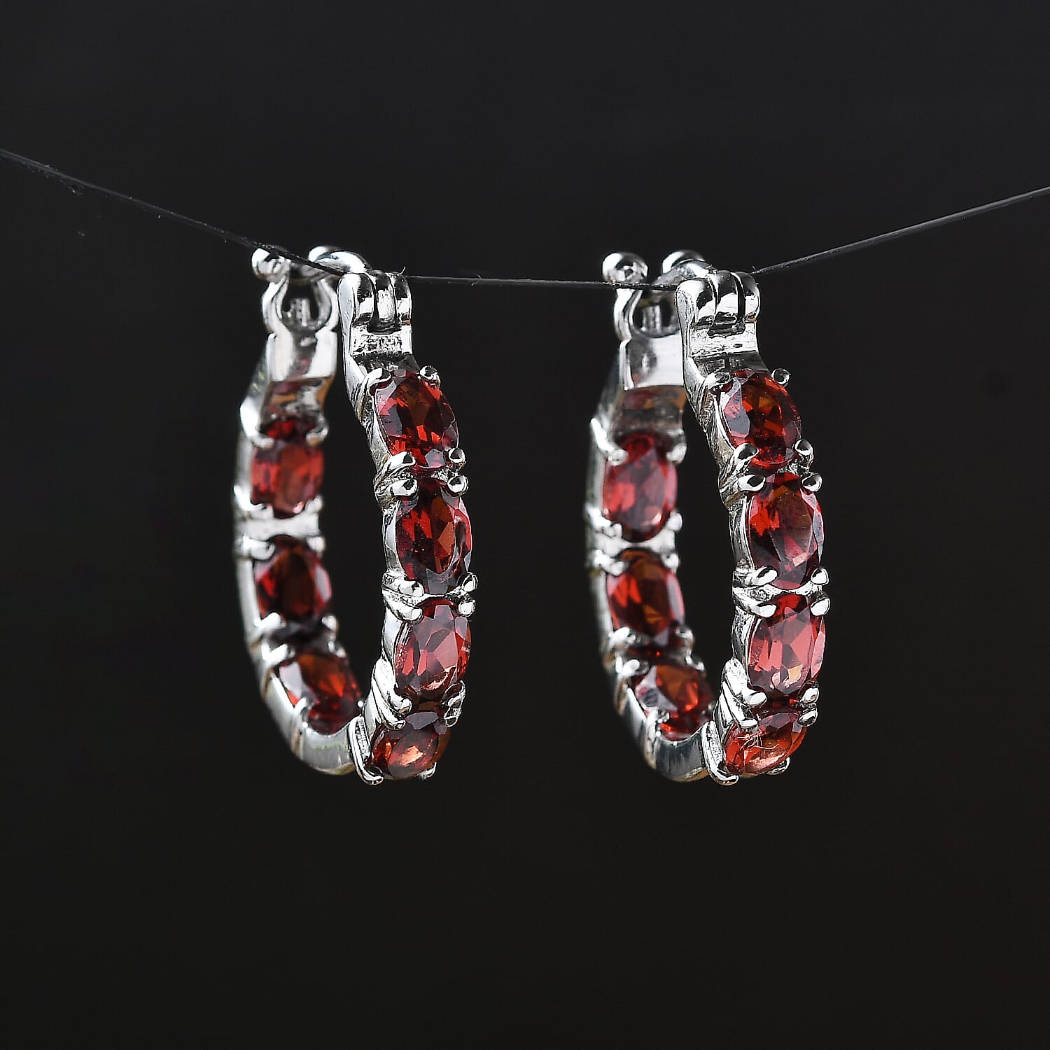 EverTrue Red Garnet J Hook Half Hoop Earring 7.78 Ct.