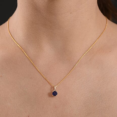 9K Yellow Gold AA Fissure Filled Blue Sapphire Pendant 1.22 Ct.