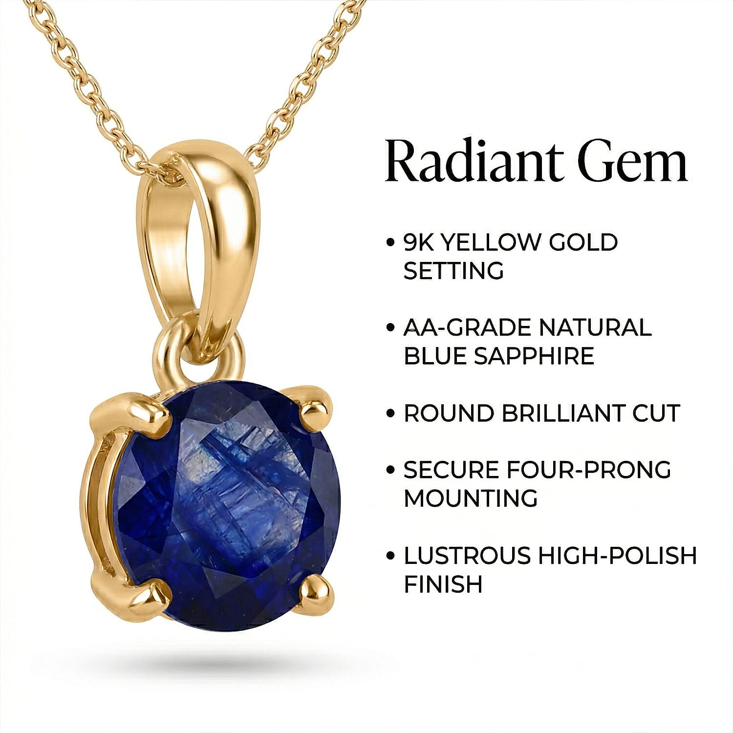 9K Yellow Gold AA Fissure Filled Blue Sapphire Pendant 1.22 Ct.