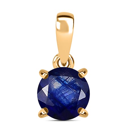 9K Yellow Gold AA Fissure Filled Blue Sapphire Pendant 1.22 Ct.