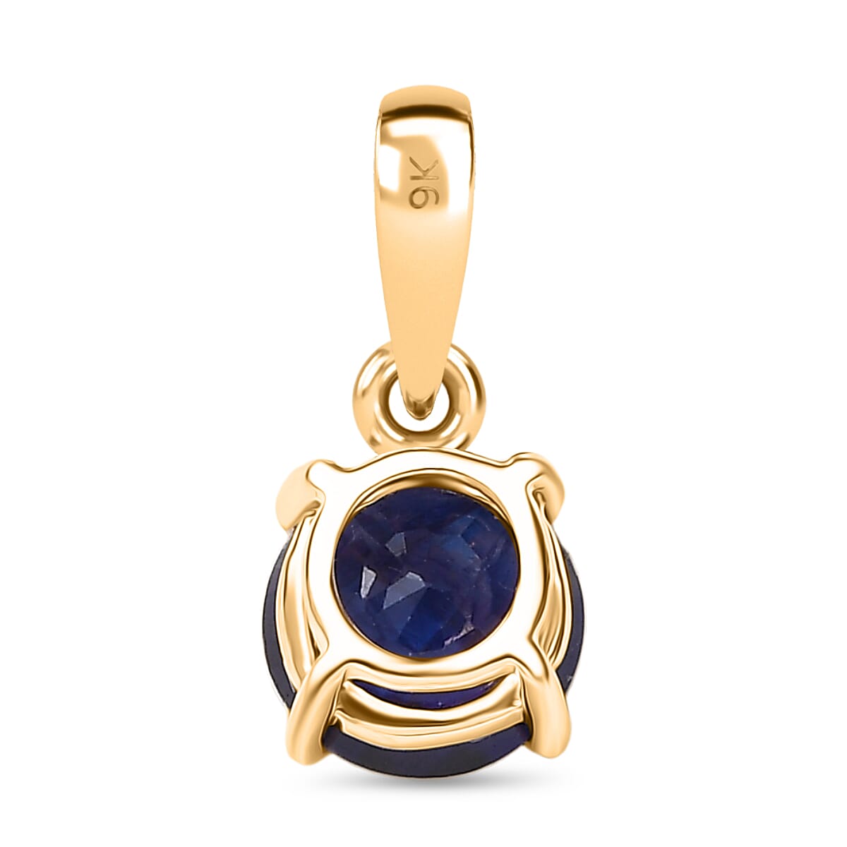 9K Yellow Gold AA Fissure Filled Blue Sapphire Pendant 1.22 Ct.