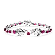 D'Joy African Ruby & White Zircon Bracelet (Size - 7) with GB Lock Box in Rhodium Overlay Sterling Silver 16.33 Ct.