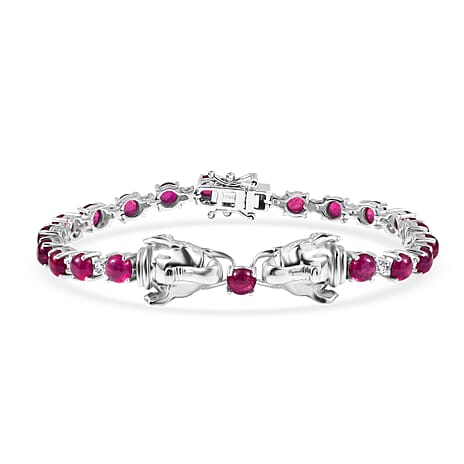 D'Joy African Ruby & White Zircon Bracelet (Size - 7.5) with GB Lock Box in Rhodium Overlay Sterling Silver 16.33 Ct.