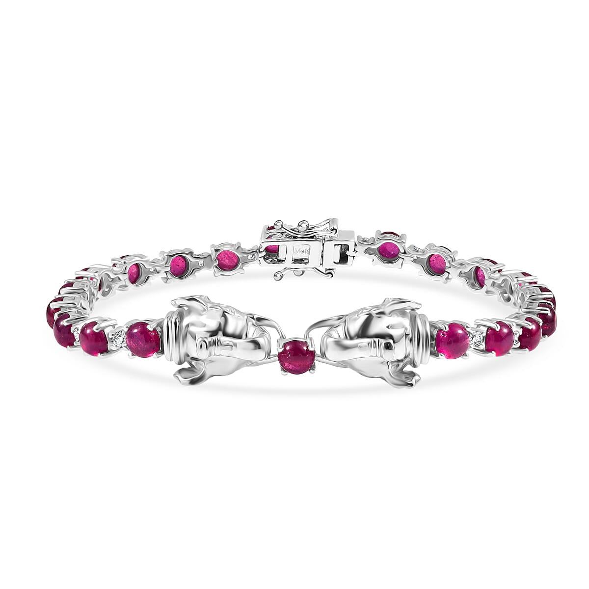 D'Joy African Ruby & White Zircon Bracelet (Size - 7) with GB Lock Box in Rhodium Overlay Sterling Silver 16.33 Ct.