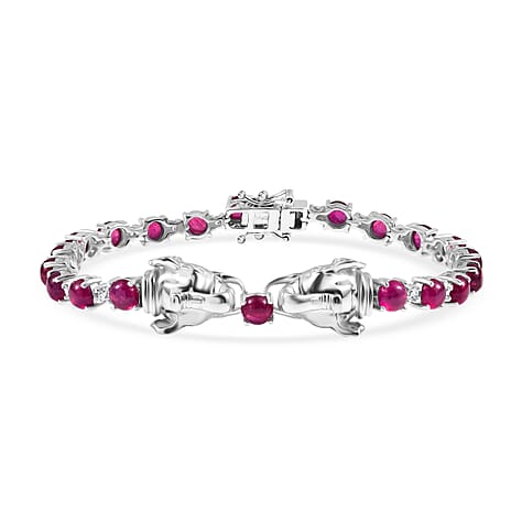 D'Joy African Ruby & White Zircon Bracelet (Size - 7) with GB Lock Box in Rhodium Overlay Sterling Silver 16.33 Ct.