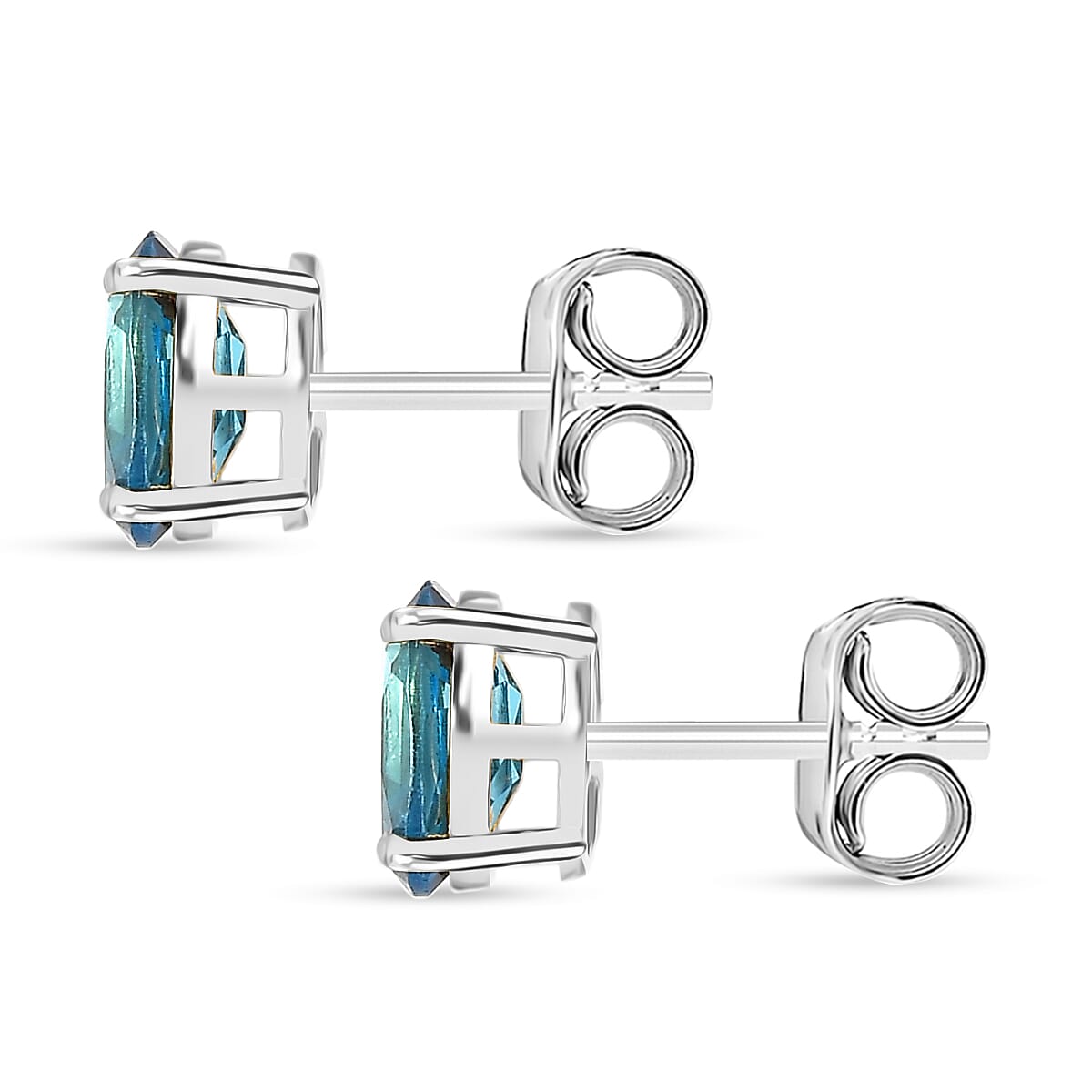 Certified London Blue Topaz Solitaire Stud Push Post Earring in Platinum Overlay Sterling Silver 1.92 Ct.