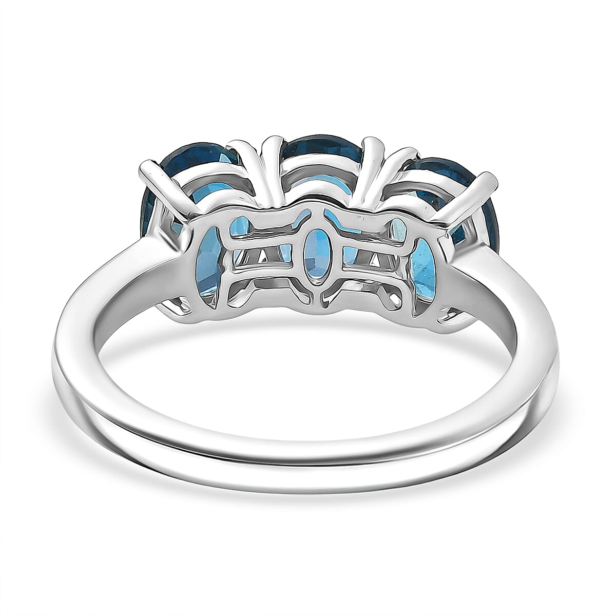 D'Joy Certified London Blue Topaz 3 Stone Ring in Platinum Overlay Sterling Silver 2.87 Ct.