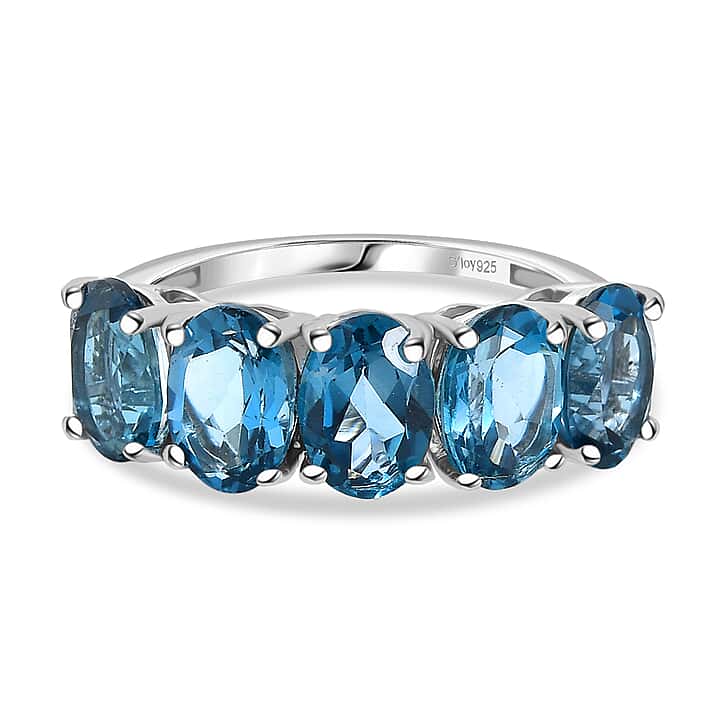 D'Joy Marambaia London Blue Topaz 5-Stone Ring in Platinum Overlay Sterling Silver 4.79 Ct.
