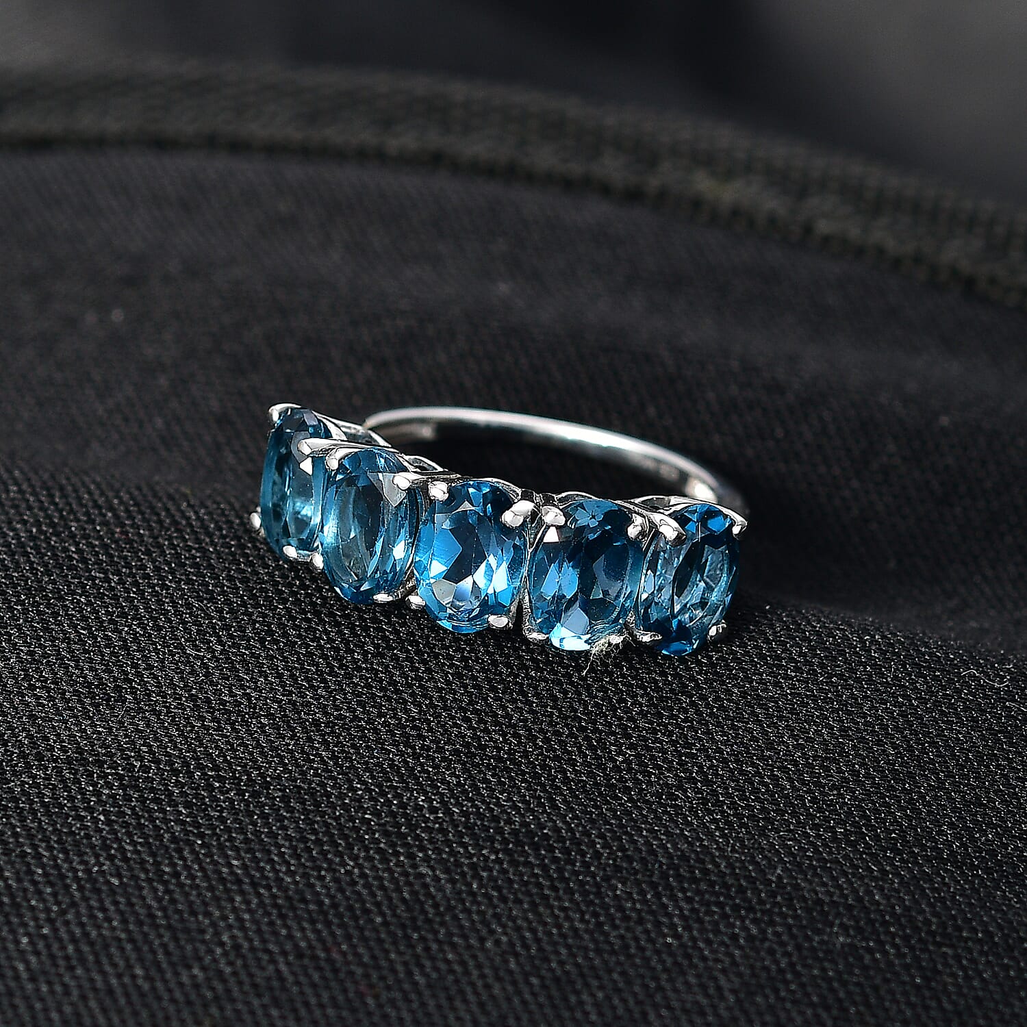 D'Joy Certified London Blue Topaz Ring in Platinum Overlay Sterling Silver 4.79 Ct.