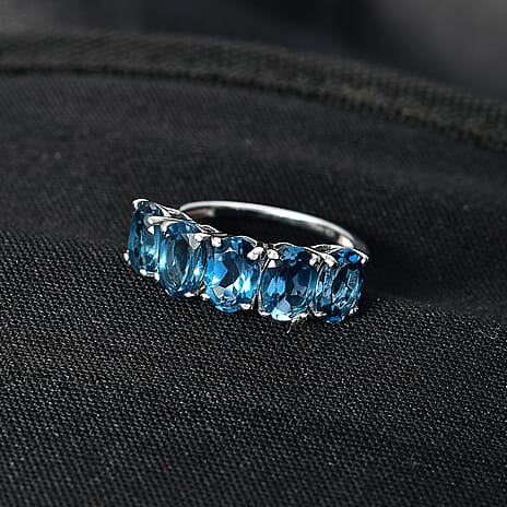 D'Joy Certified London Blue Topaz Ring in Platinum Overlay Sterling Silver 4.79 Ct.