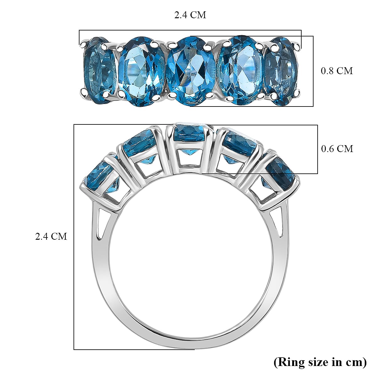 D'Joy Certified London Blue Topaz Ring in Platinum Overlay Sterling Silver 4.79 Ct.