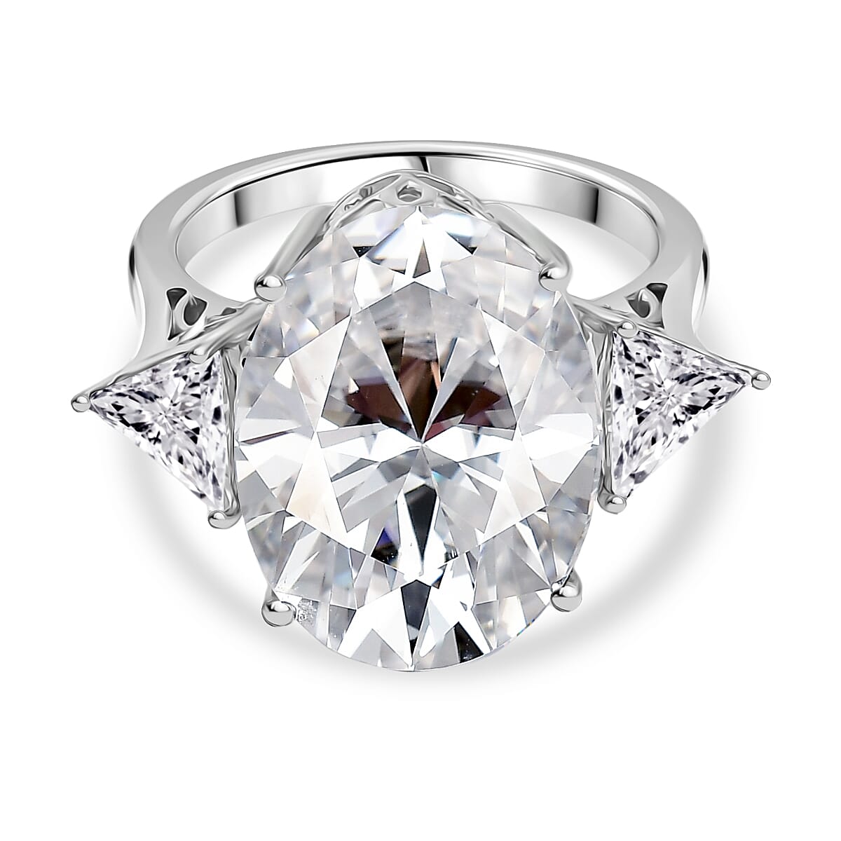 LAST IN STOCK - D'Joy Moissanite 3 Stone Ring in Rhodium Overlay Sterling Silver 13.78 Ct.