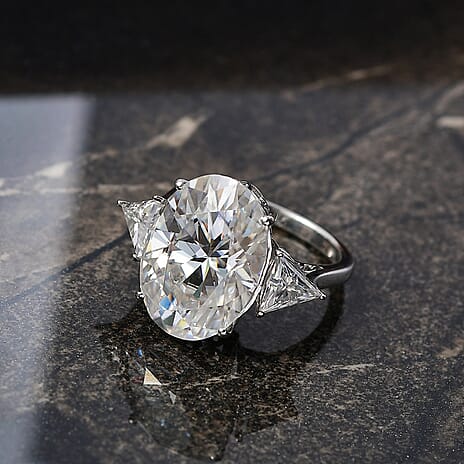 LAST IN STOCK - D'Joy Moissanite 3 Stone Ring in Rhodium Overlay Sterling Silver 13.78 Ct.