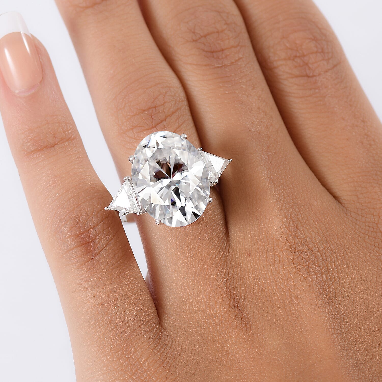 LAST IN STOCK - D'Joy Moissanite 3 Stone Ring in Rhodium Overlay Sterling Silver 13.78 Ct.