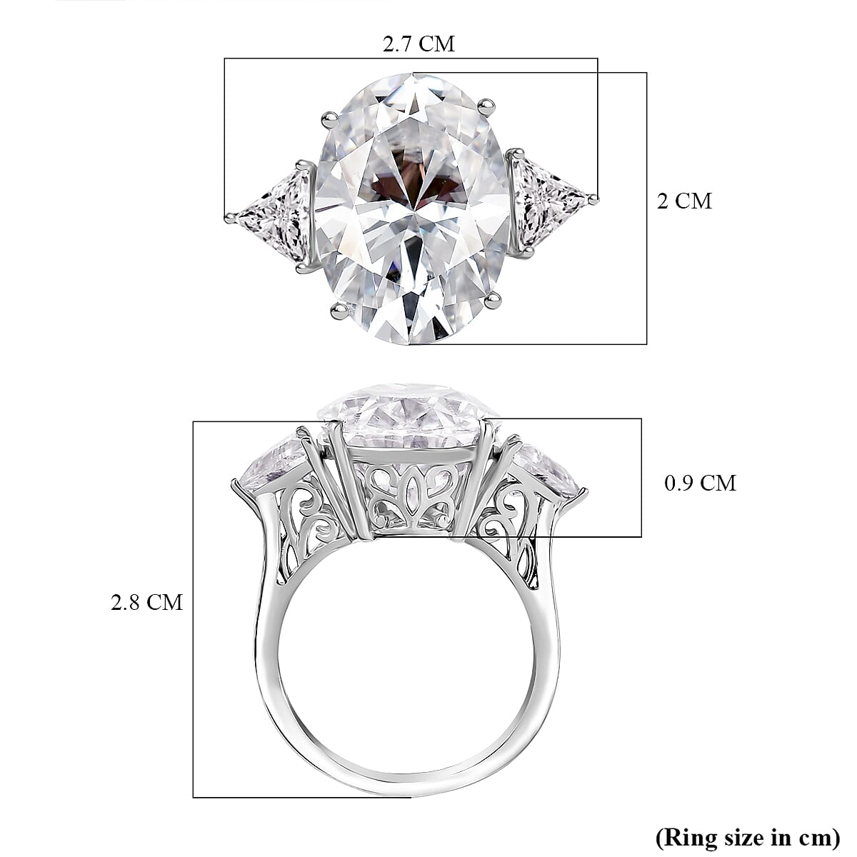 LAST IN STOCK - D'Joy Moissanite 3 Stone Ring in Rhodium Overlay Sterling Silver 13.78 Ct.