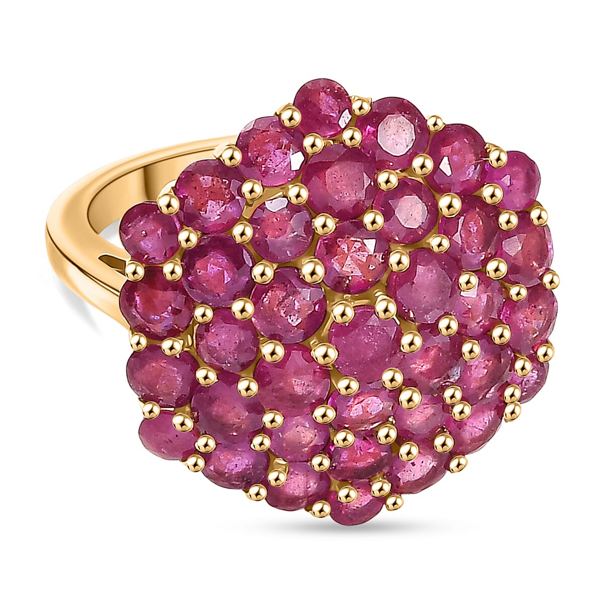 D'Joy African Ruby Cluster Ring in 18K Vermeil Yellow Gold Plated Sterling Silver 5.33 Ct