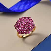 D'Joy African Ruby Cluster Ring in 18K Vermeil Yellow Gold Plated Sterling Silver 5.33 Ct