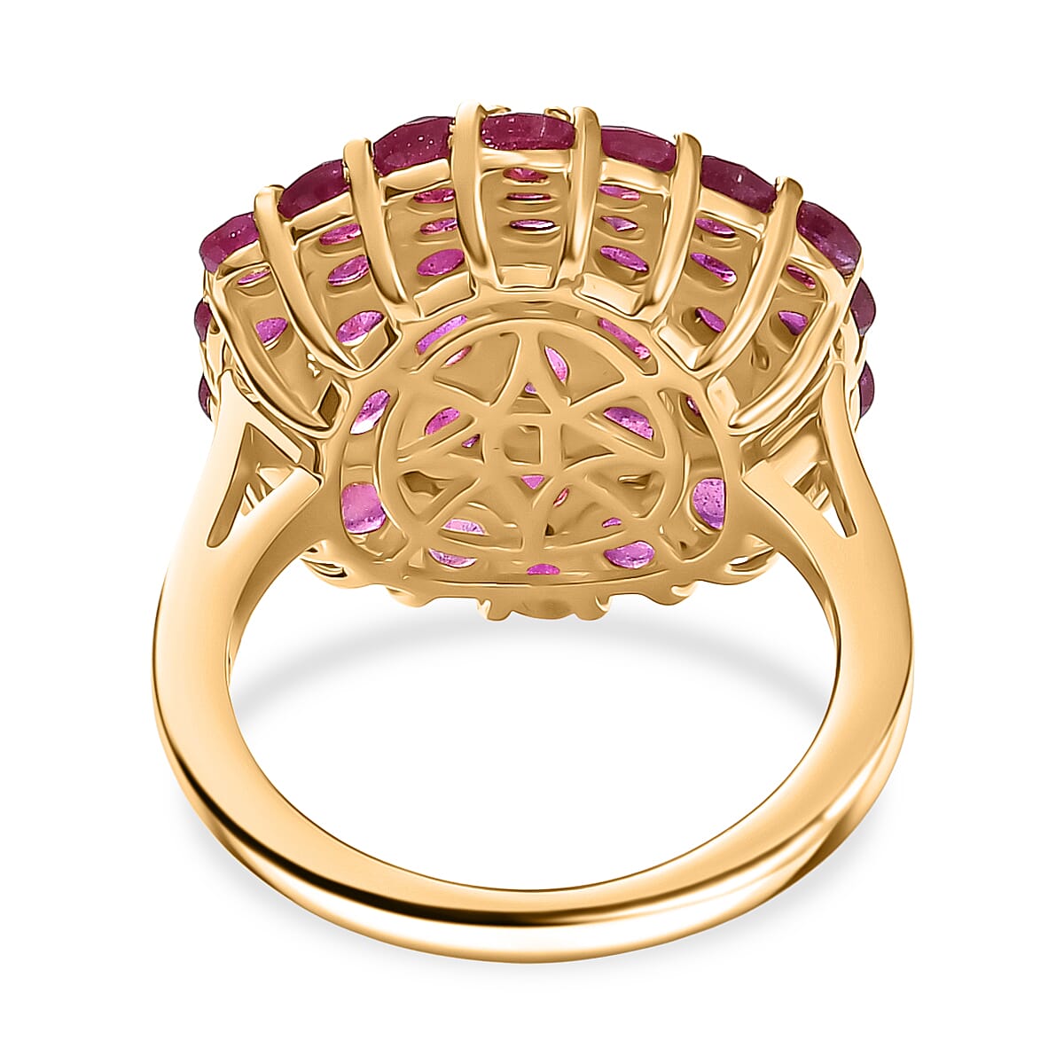 D'Joy African Ruby Cluster Ring in 18K Vermeil Yellow Gold Plated Sterling Silver 5.33 Ct