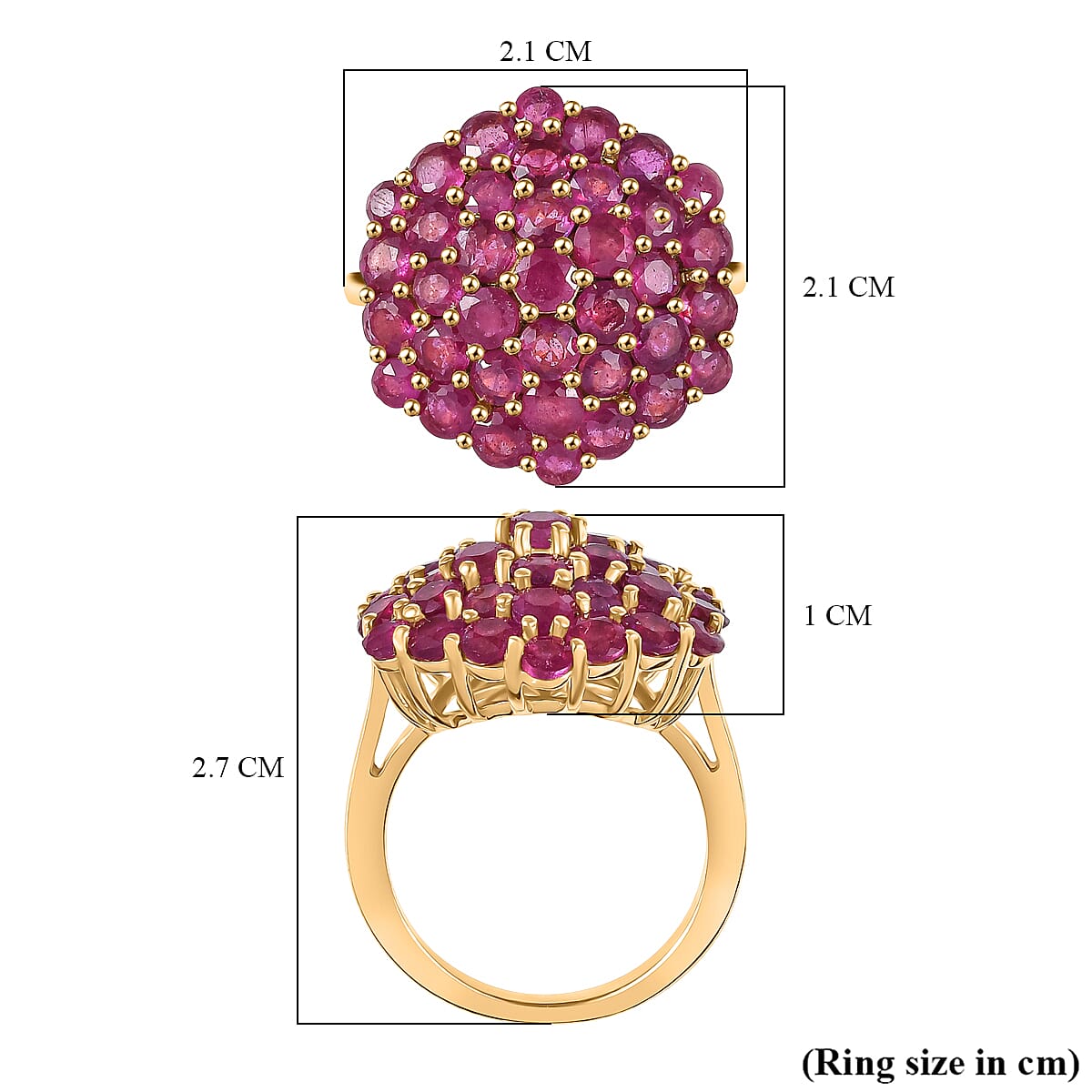 D'Joy African Ruby Cluster Ring in 18K Vermeil Yellow Gold Plated Sterling Silver 5.33 Ct