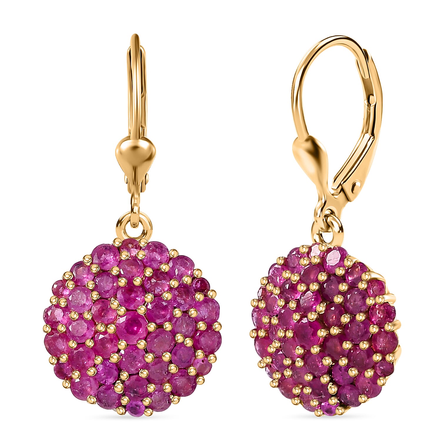 D'Joy African Ruby Cluster Earring in 18K Vermeil Yellow Gold Plated Sterling Silver 4.69 Ct.