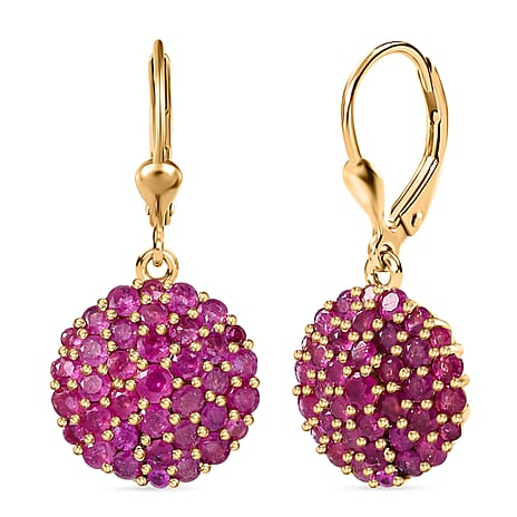 D'Joy African Ruby Cluster Earring in 18K Vermeil Yellow Gold Plated Sterling Silver 4.69 Ct.
