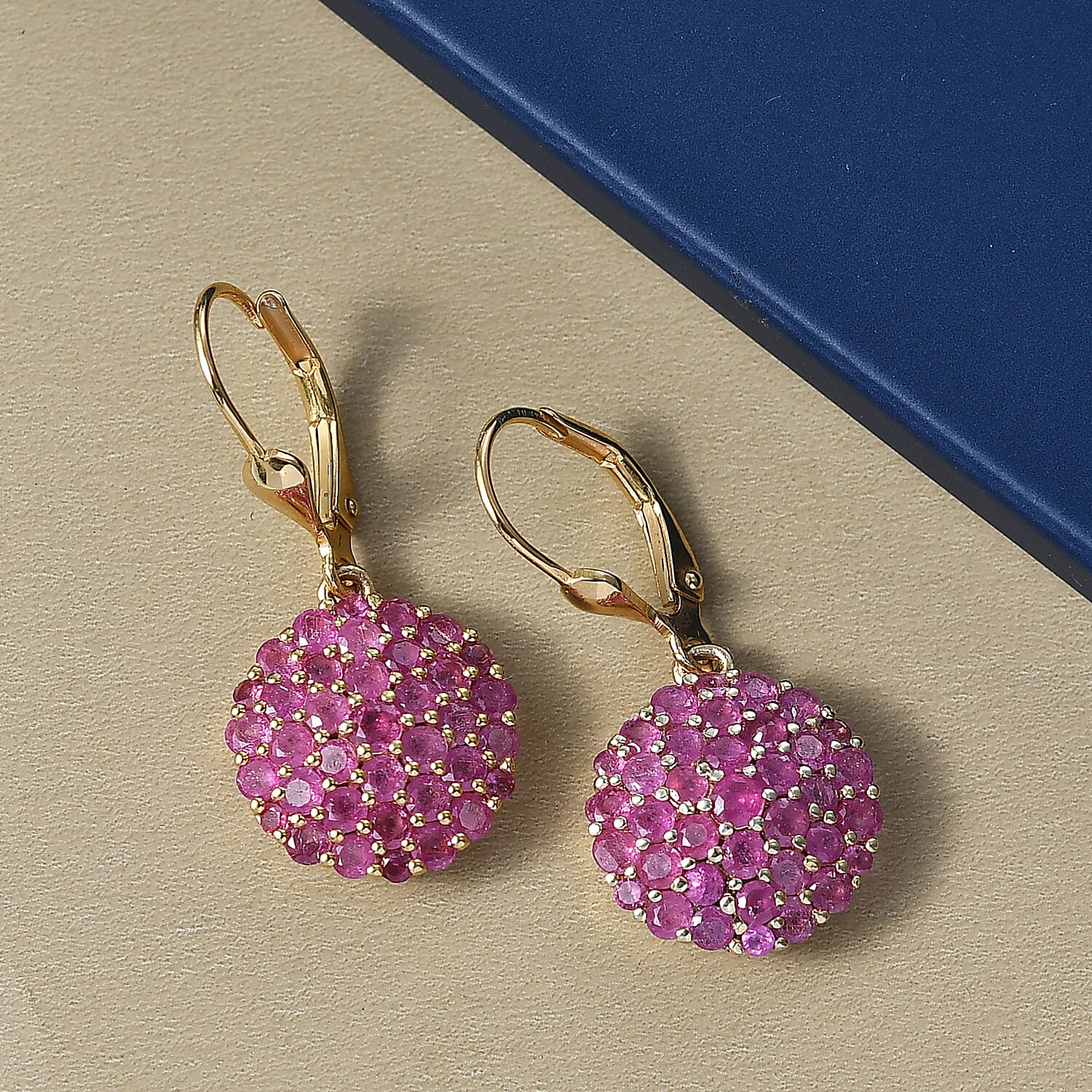 D'Joy African Ruby Cluster Earring in 18K Vermeil Yellow Gold Plated Sterling Silver 4.69 Ct.