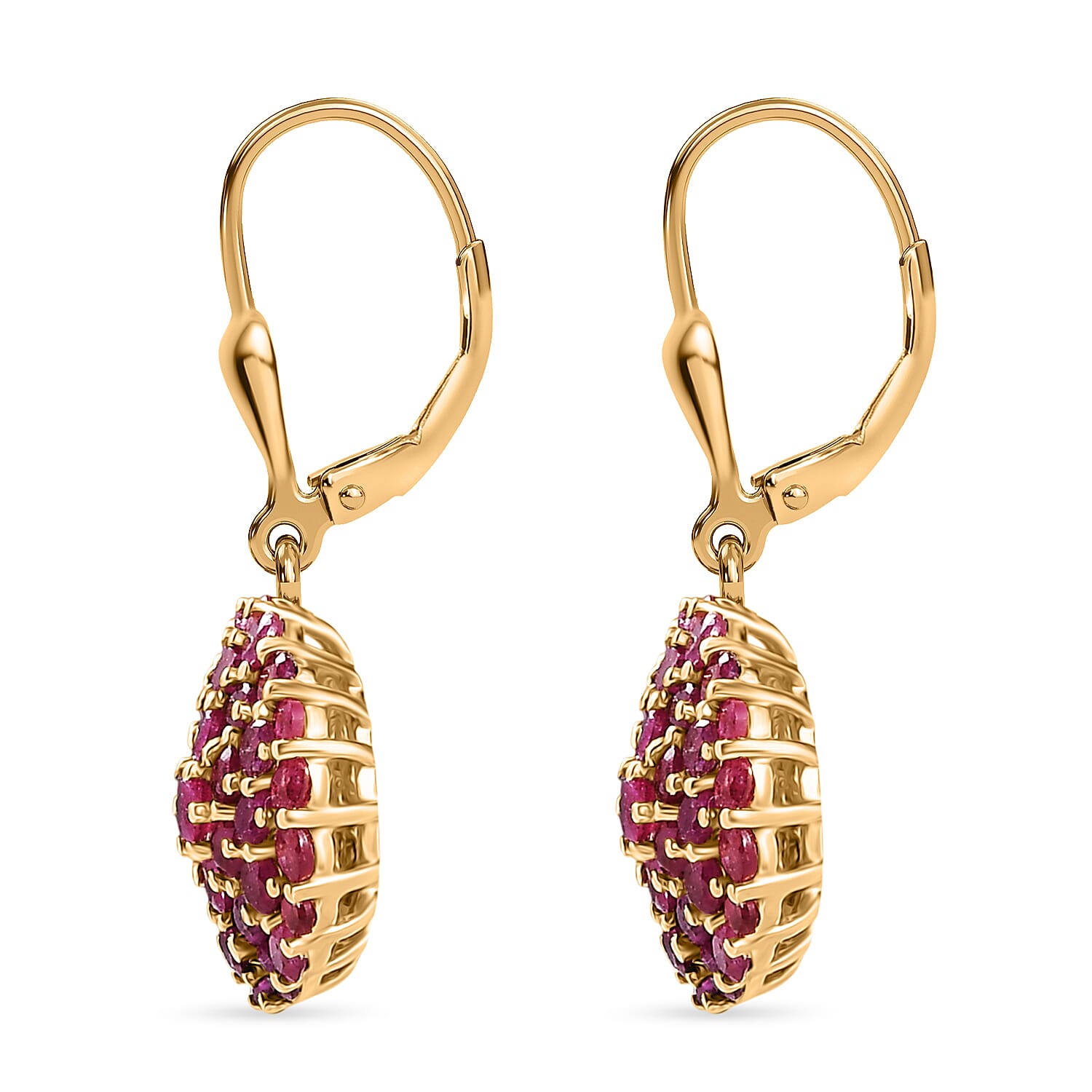 D'Joy African Ruby Cluster Earring in 18K Vermeil Yellow Gold Plated Sterling Silver 4.69 Ct.