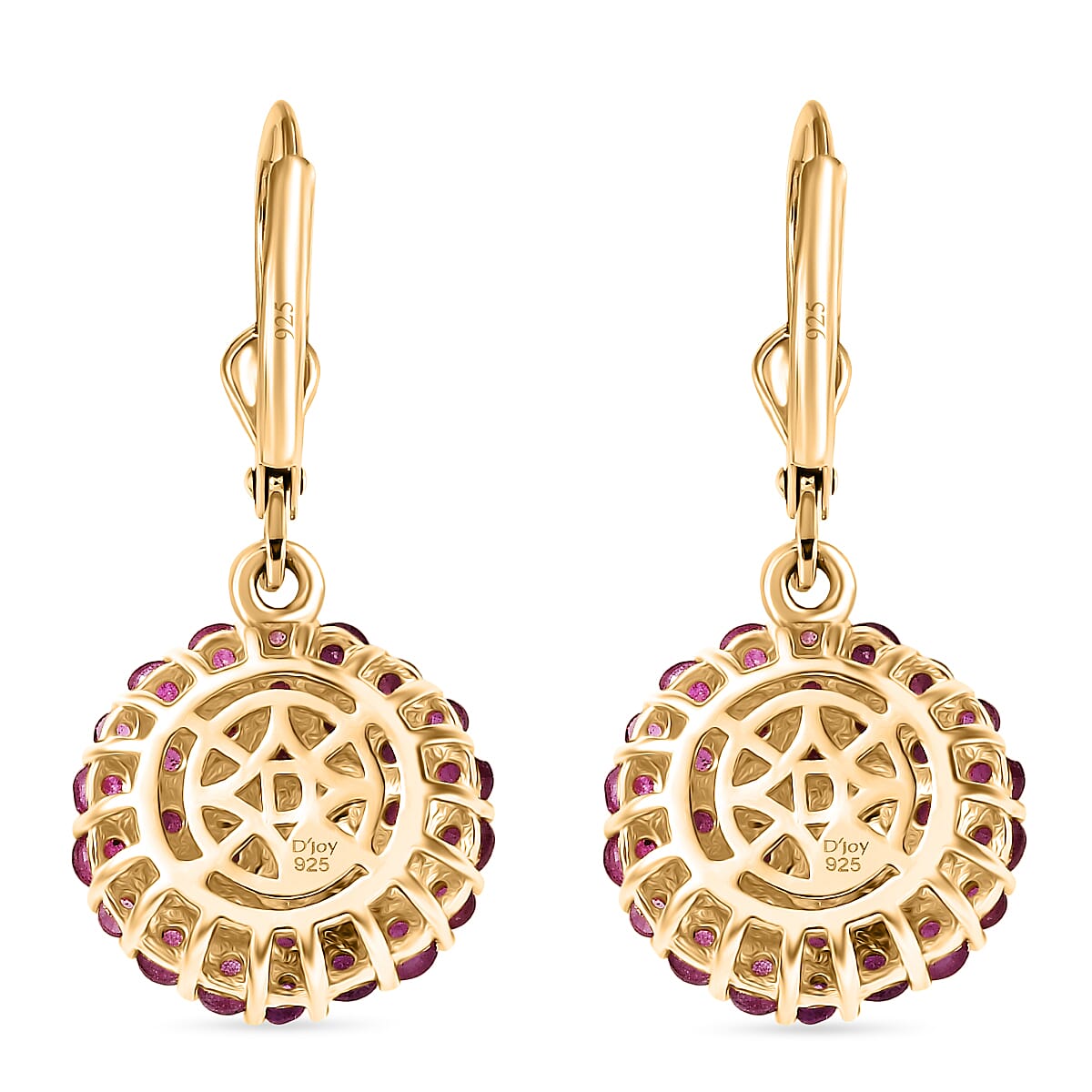 D'Joy African Ruby Cluster Earring in 18K Vermeil Yellow Gold Plated Sterling Silver 4.69 Ct.