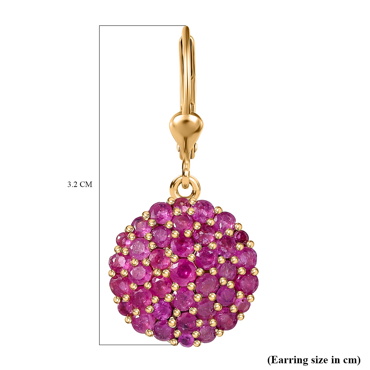 D'Joy African Ruby Cluster Earring in 18K Vermeil Yellow Gold Plated Sterling Silver 4.69 Ct.