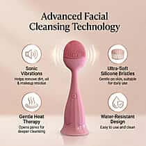 Blushly Vibrating Silicone Facial Cleansing Tool with Heat Treatment - Pink