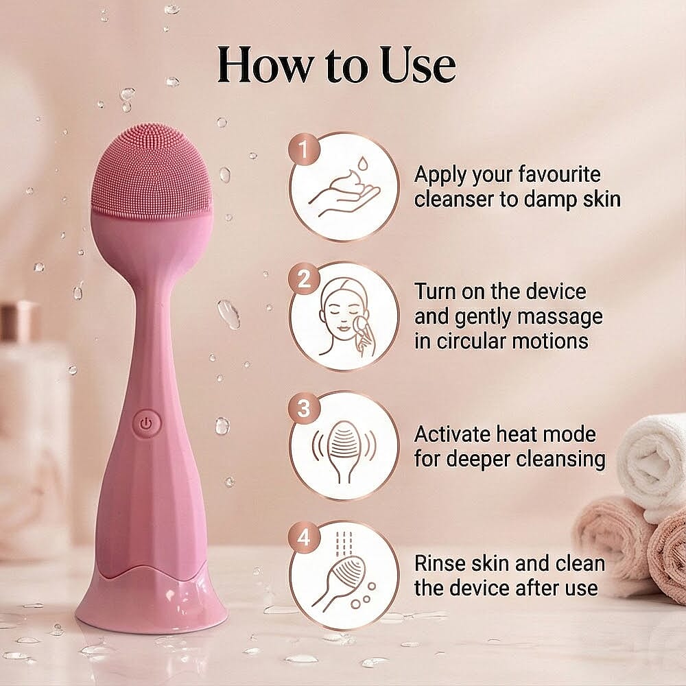 Blushly Vibrating Silicone Cleansing Tool with Heat Treatment - Pink