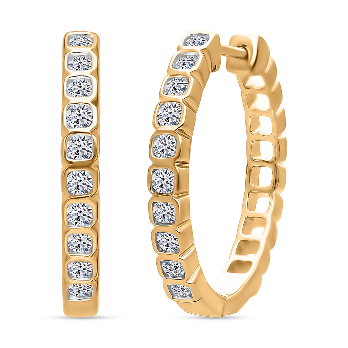 Luxuriant Lab Grown Diamond (SI-GH) Earring with Hoop in 18K Vermeil Yellow Gold Plated Sterling Silver 0.50 Ct.