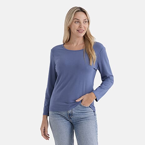 Styled By Solid Colour Round-Neck Top (Size - M) - Blue