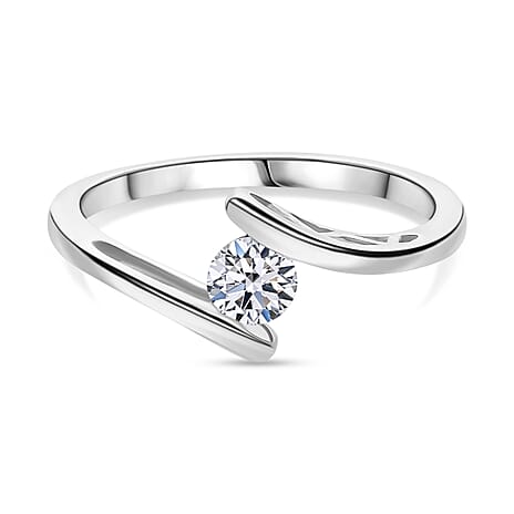 Luxuriant Round Cut Lab Grown Diamond (SI-GH) Ring in Rhodium Overlay Sterling Silver 0.50 Ct.