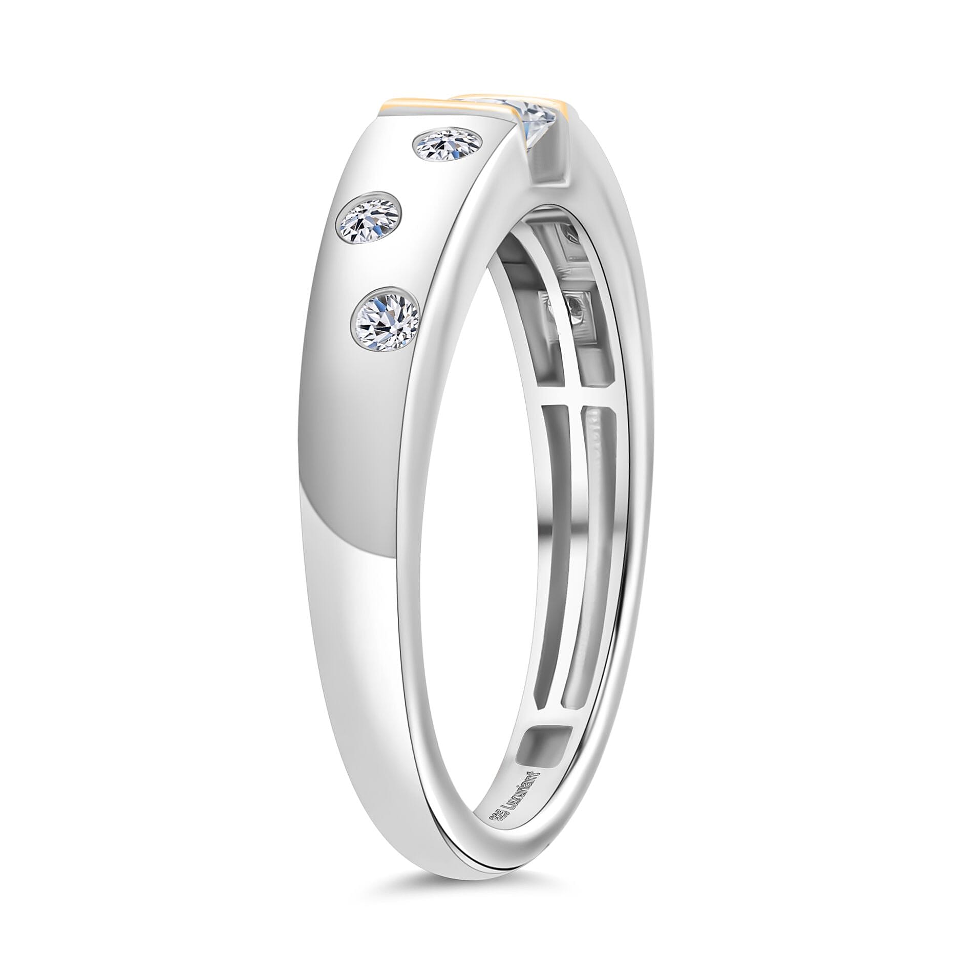 Luxuriant Lab Grown Diamond (SI-GH) Ring in 18K Yellow Gold Plated & Rhodium Overlay Sterling Silver 0.50 Ct.