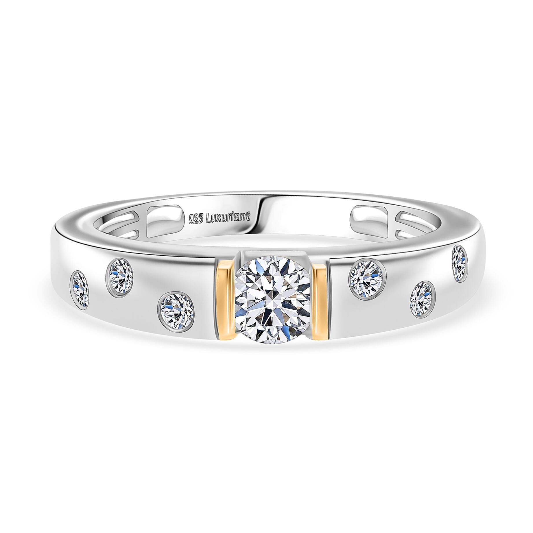 LUXURIANT Lab Grown Diamond Band Ring in Rhodium and 18K Yellow Gold Plated Sterling Silver 0.5 Ct.(SI-GH)