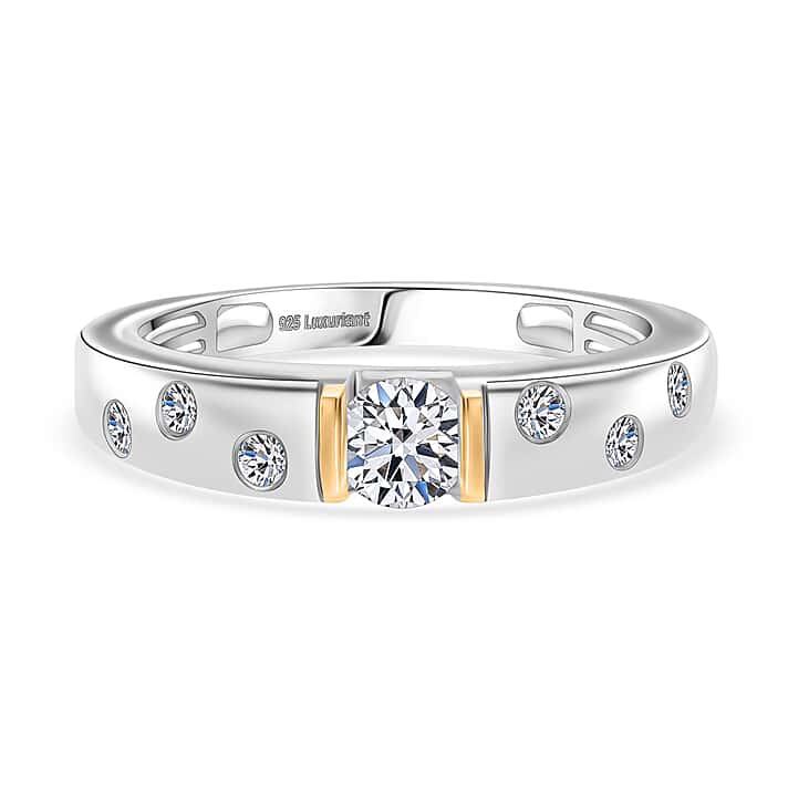 LUXURIANT Lab Grown Diamond Band Ring in Rhodium and 18K Yellow Gold Plated Sterling Silver 0.5 Ct.(SI-GH)