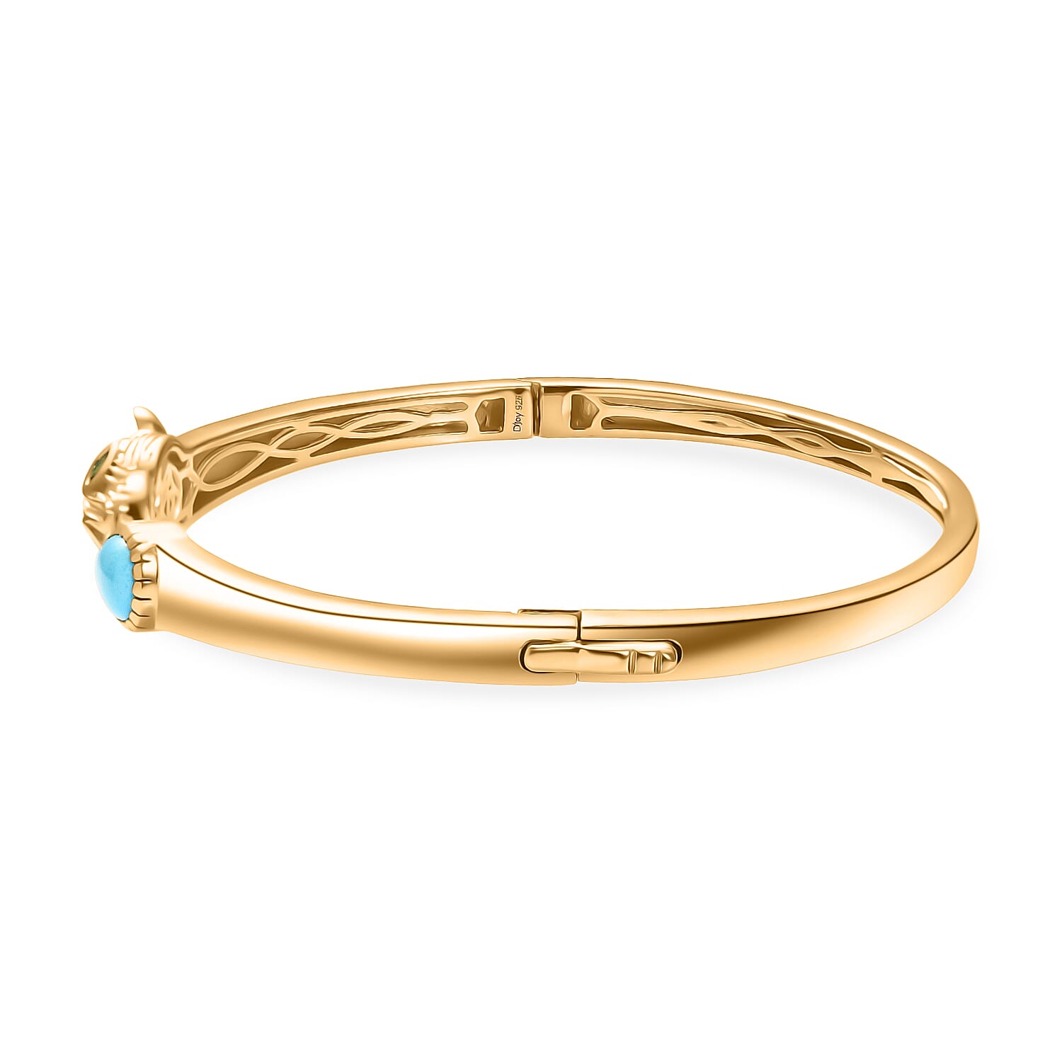 D'Joy Sleeping Beauty Turquoise & Natural Chrome Diopside  Panther Bangle (Size 7.5) in 18K Vermeil Yellow Gold Plated 1.20 Ct, Silver Wt. 19.26 Gms.