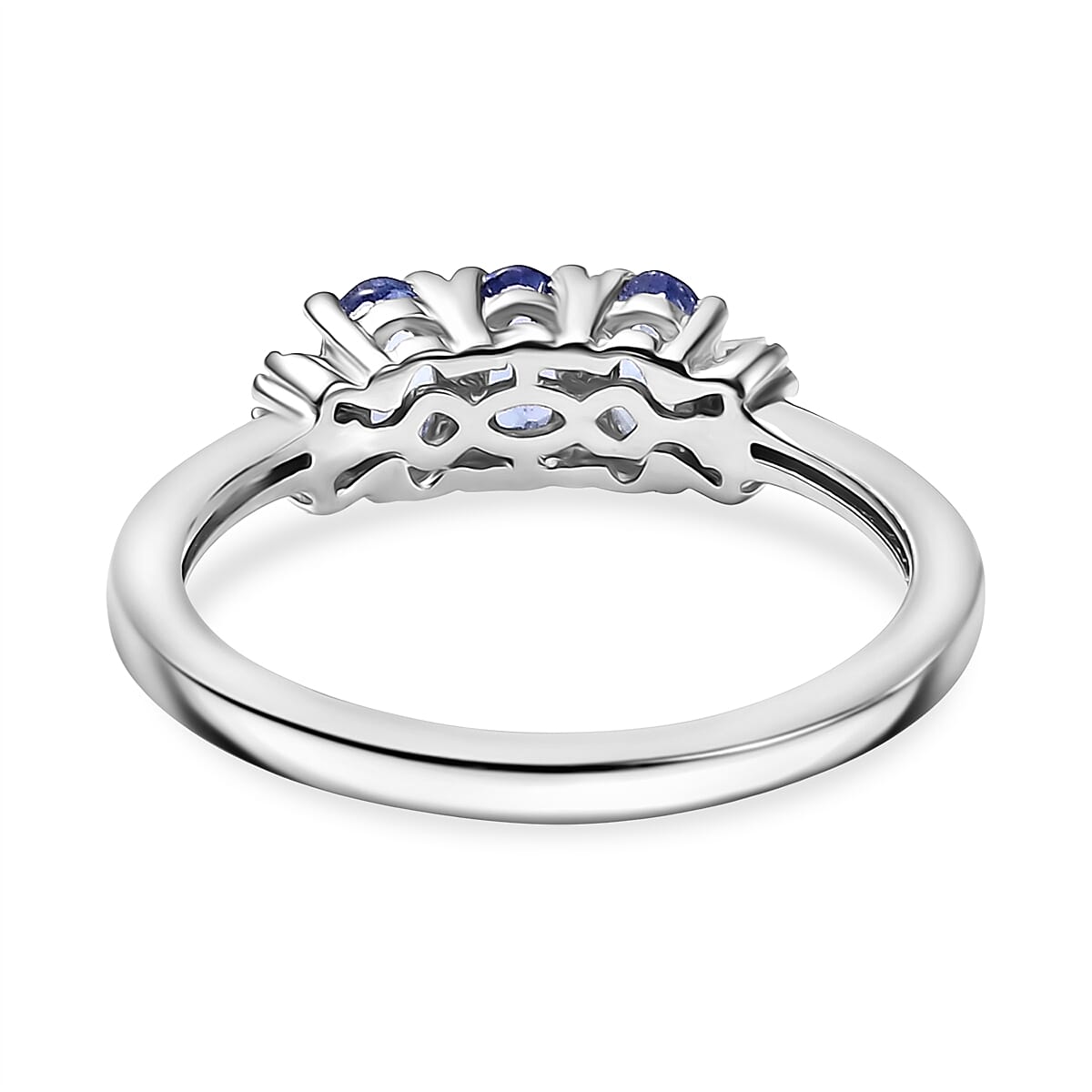 D'Joy Tanzanite & White Diamond 3 Stone Ring in Platinum Overlay Sterling Silver