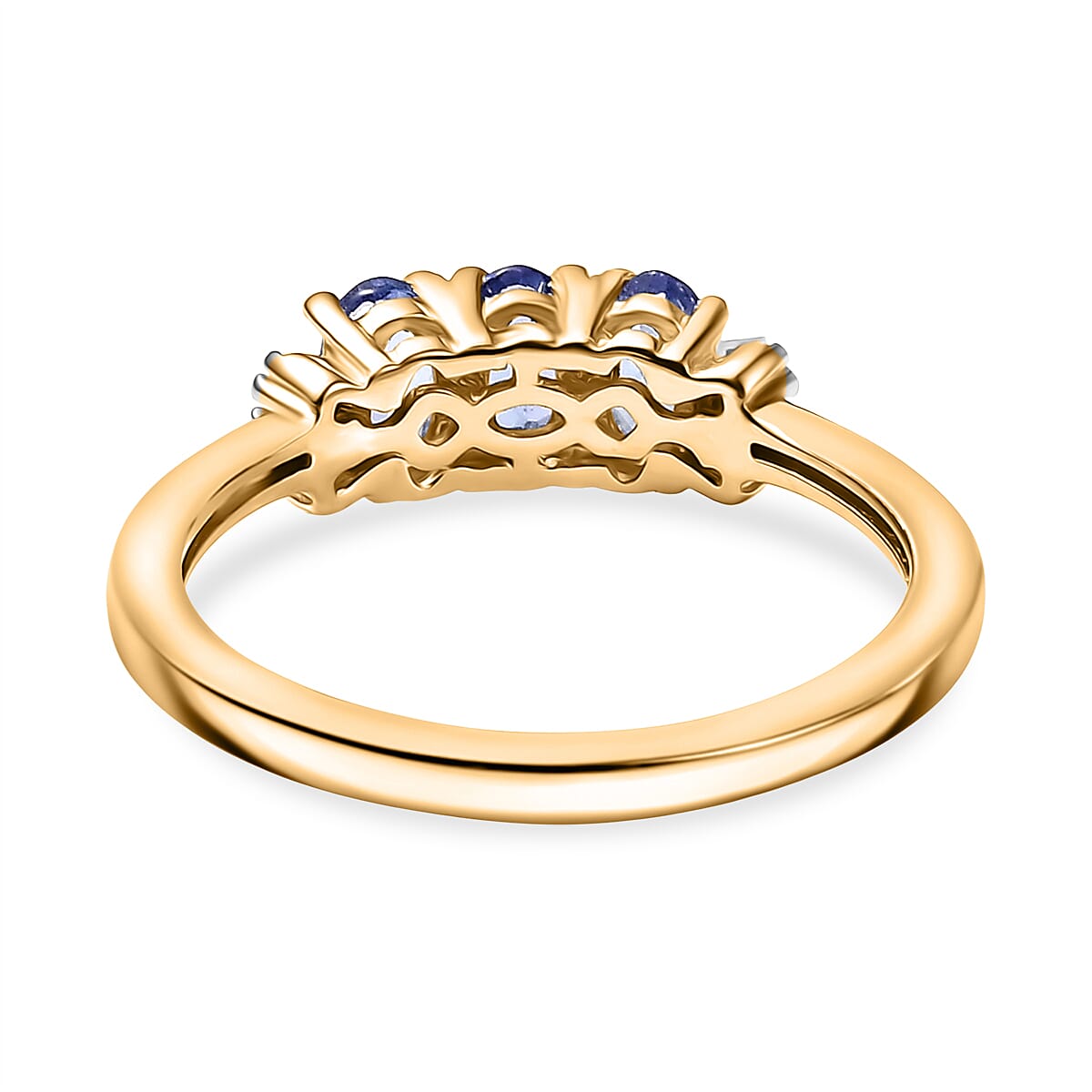 D'Joy Tanzanite & White Diamond 3 Stone Ring in Yellow Gold Plated Sterling Silver