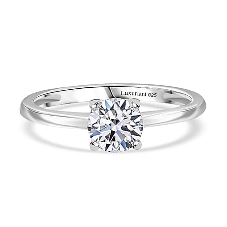 LUXURIANT 1 Ct. Lab Grown Diamond Round Cut Solitaire Ring in Rhodium Overlay Sterling Silver