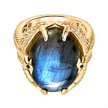 EverTrue Labradorite & Black Spinel Ring in Yellow Gold Plated 11.72 Ct.
